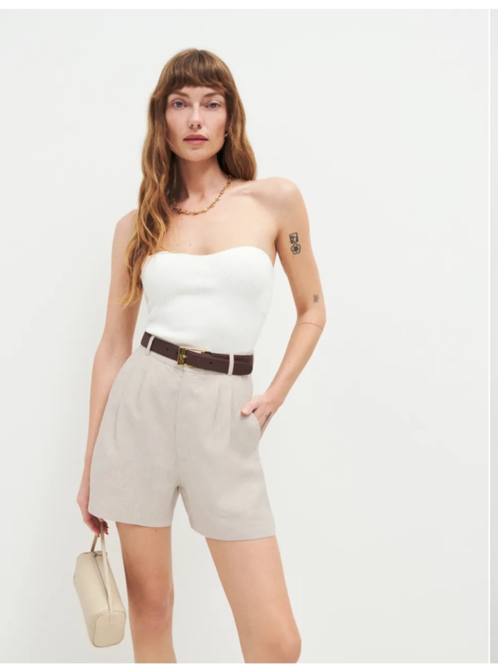 Reformation Beige Linen Button-Front shorts size 2 beige tan new without tags